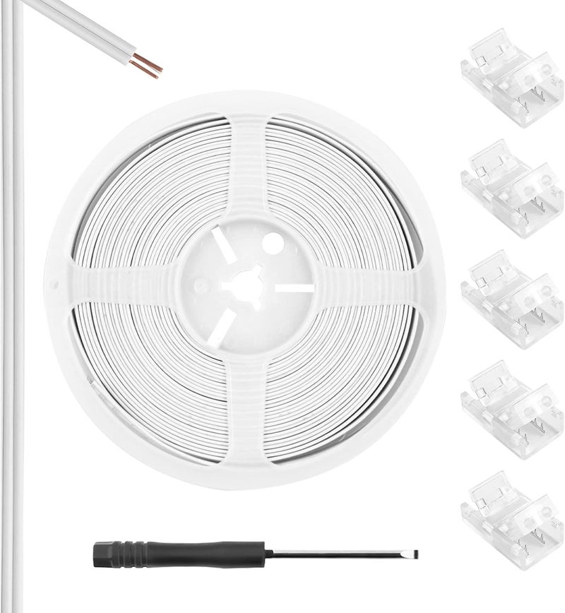 RGBZONE 2 Pin LED Strip Connector Kit, 5pcs 10mm Strip to Wire Connectors and 10m Extension Cable for Waterproof or Non-Waterproof Single Color LED Strip Lights - Image 1